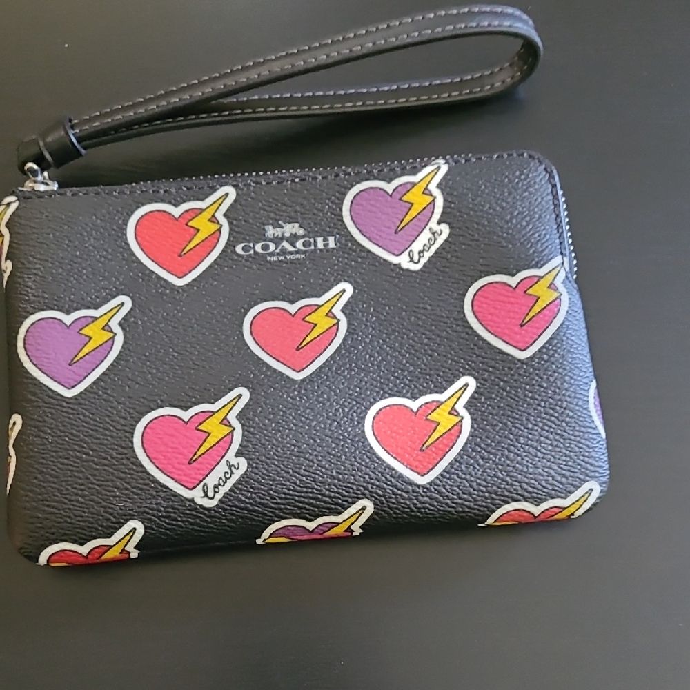 Coach Black Wristlet with Heart and Lightning Motif